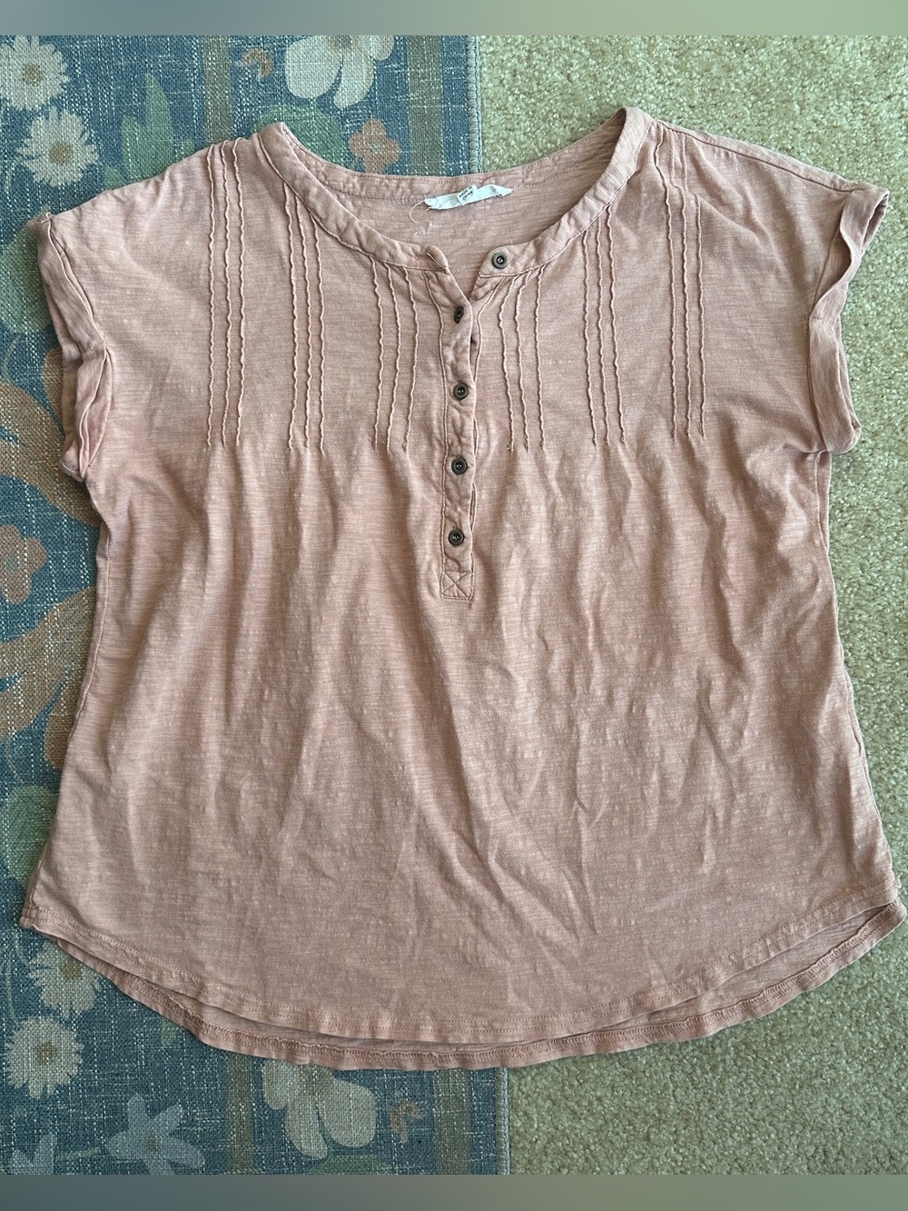 Jane and Delancey Dusty Rose Henley Pintuck Top